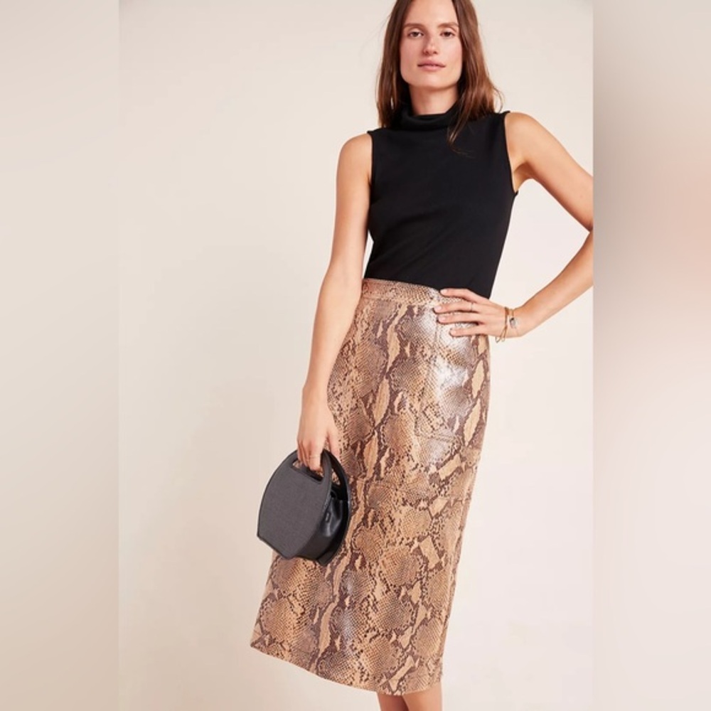 Anthropologie Snake Print Midi Skirt - Tan and Brown